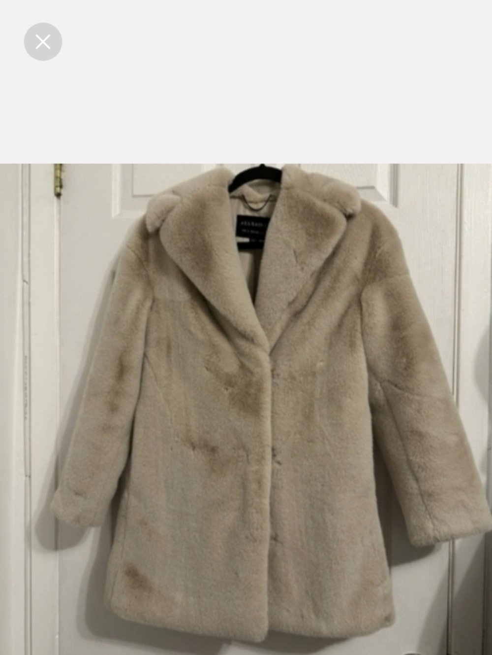AllSaints Cream Faux Fur Jacket with Plush Collar